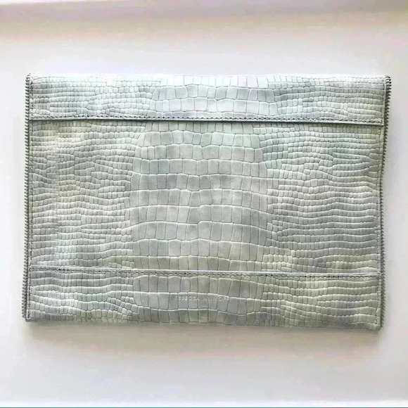 Rebecca Minkoff Leo Snakeskin Embossed Leather Clutch Light Periwinkle - Picture 4 of 10